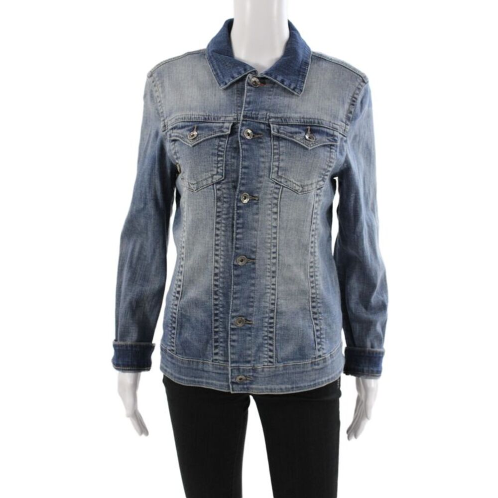 Christopher Blue Women Blue Basic Jacket Button Front Cotton Size M